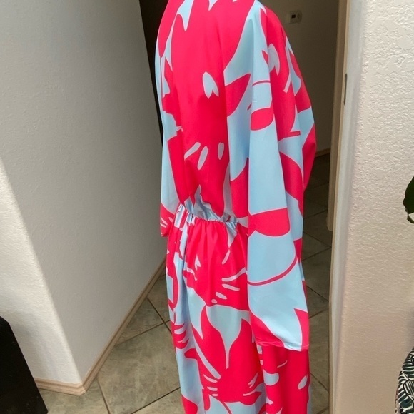 Caftan Maxi‎ Tunic Blue and Pink Floral Print Dress Small - Picture 11 of 15